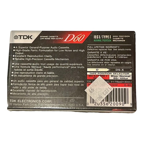 TDK D 60 Blank Audio Cassette Tape High Output Normal Bias - Picture 2 of 3